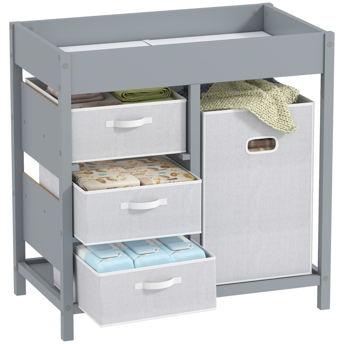 Changing Table Grey Poplar Plywood 84.5H x 84L x 48.5W cm with 4 Drawers sponge