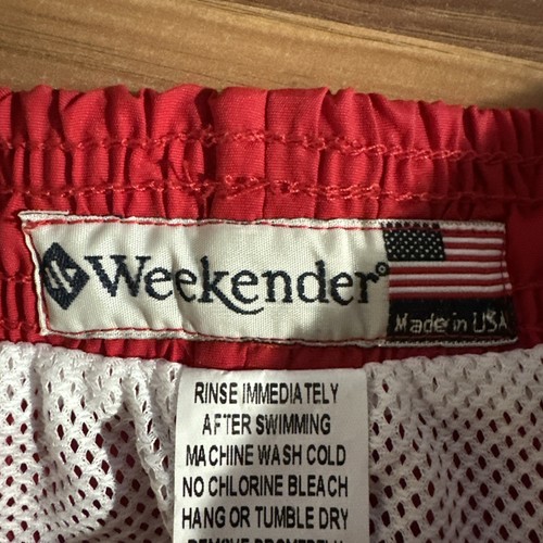 Vintage Weekender Nylon Swim Trunks Mens Large Red 90s Beach Shorts Made USA - Picture 9 of 20