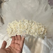 1970/80s UNION MADE Ivory Lace Beaded Wedding Dress with Veil, Train, Headpiece,