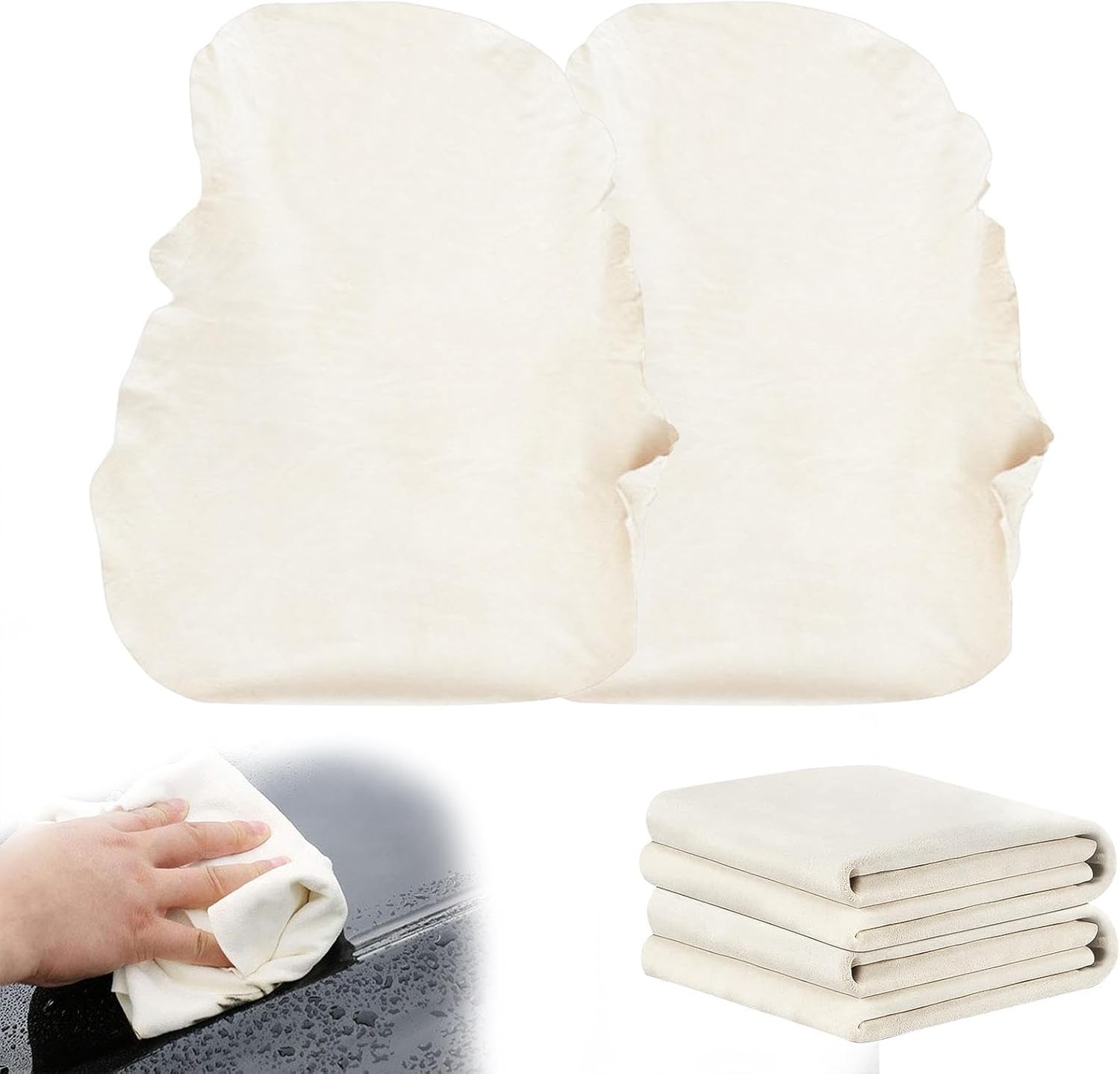 2 Pcs Chamois Leather 40x30cm – Natural Shammy Leather Cloth for Car Drying,