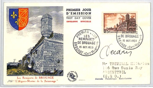 FRANCE 1955 FDC *Brouage Ramparts* SIGNED Designer DECARIS First Day Cover RF306