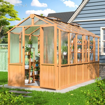 #ad #ad 6x12 FT Wooden Greenhouse Walk in Greenhouse with Thick Polycarbonate Panel $699.99