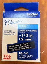 Geniune Brother 1/2" 12MM White PRINT on Black LABEL MAKER Tape TZe-335 ORITINAL