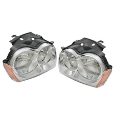 Left+Right Side Headlights For Jeep Grand Cherokee 2005-2006-2007 Halogen Chrome
