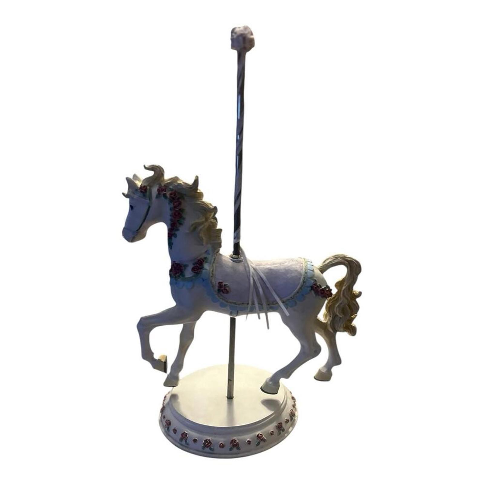 Vintage Carousel Horse Resin Heavy Large Brass Pole