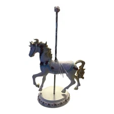 Vintage Carousel Horse Resin Heavy Large Brass Pole