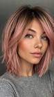 Short Layered Ombre Pastel Pink Bob Wigs 100% Human Hair Lace Front Wigs 8inch