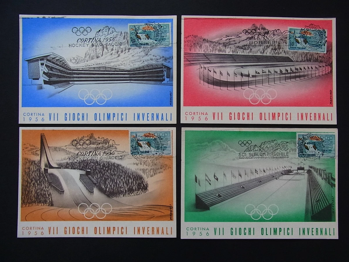 Lot 4 Karten Italien Cortina 1956 Olympia mit Sonderstempeln - b11884