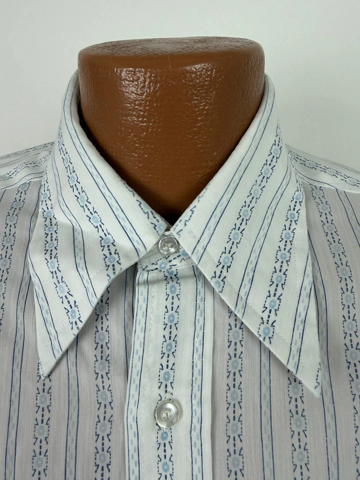 Vintage 70s Floral Striped Shirt Men Medium Disco Dagger Collar Poly Blend Sears - Image 4 of 4