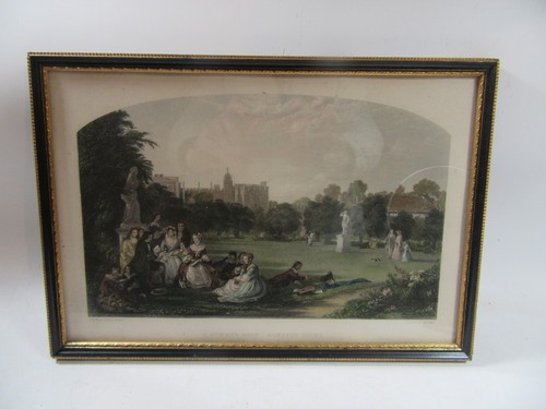 Vintage Hand Coloured Engraving  A SUMMER NOON Hampton Court Framed  Print .