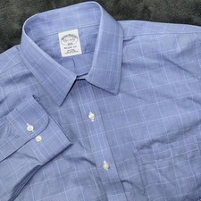 Brooks Brothers Shirt Mens 15.5 34/35 Blue Plaid Regent 1818 Non Iron Cotton
