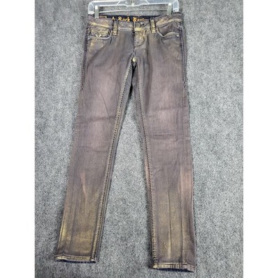 Rock Revival Amelia Skinny Jeans Womens 24 Black Gold Metallic Foil Rhinestone