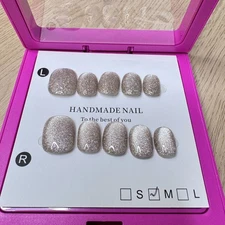 Handmade Hard Gel Press on Nail Art Kit Sz M Glitter Translucent Short Square