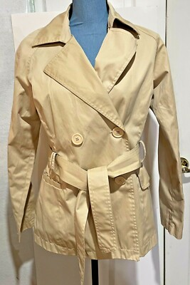 #ad Express Design Studio Women#x27;s Trench Coat Tan S Double Breasted Belted Tan Used $19.96