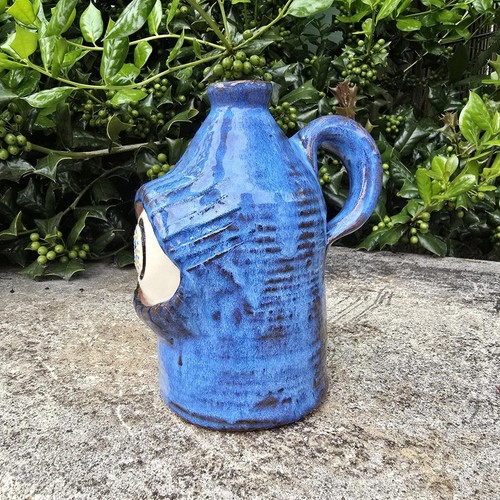 Folk Art Pottery Blue Glazed Eye Jug by Heather Elyse Head | 6.75" x 4" - Picture 5 of 8