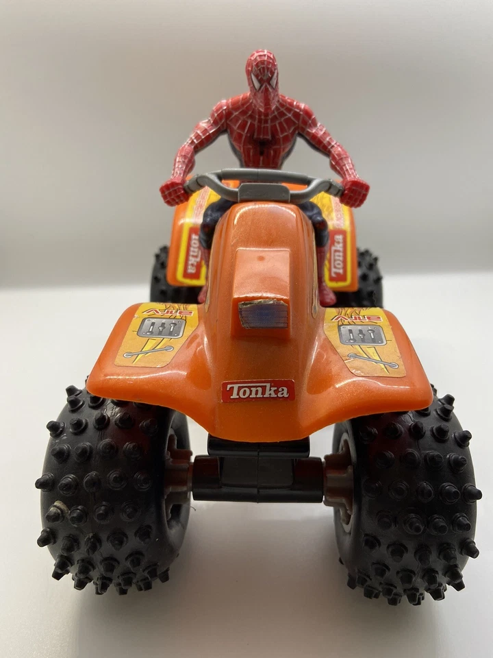 3.5" Spider-Man Figure Riding Position with 2002 Tonka ATV 4502 Motocross. Used. - Image 2 of 4