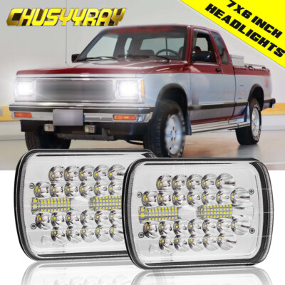 White For Chevy S10 Blaser 7x6 5X7 LED Headlights Crystal Clear Sealed Beam PAIR