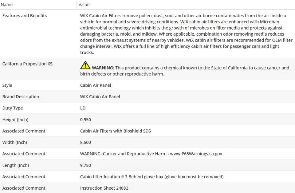 Filtro de aire de cabina WIX para Pontiac G5 2007-2008 L4-2,4 L Foto 3 de 4