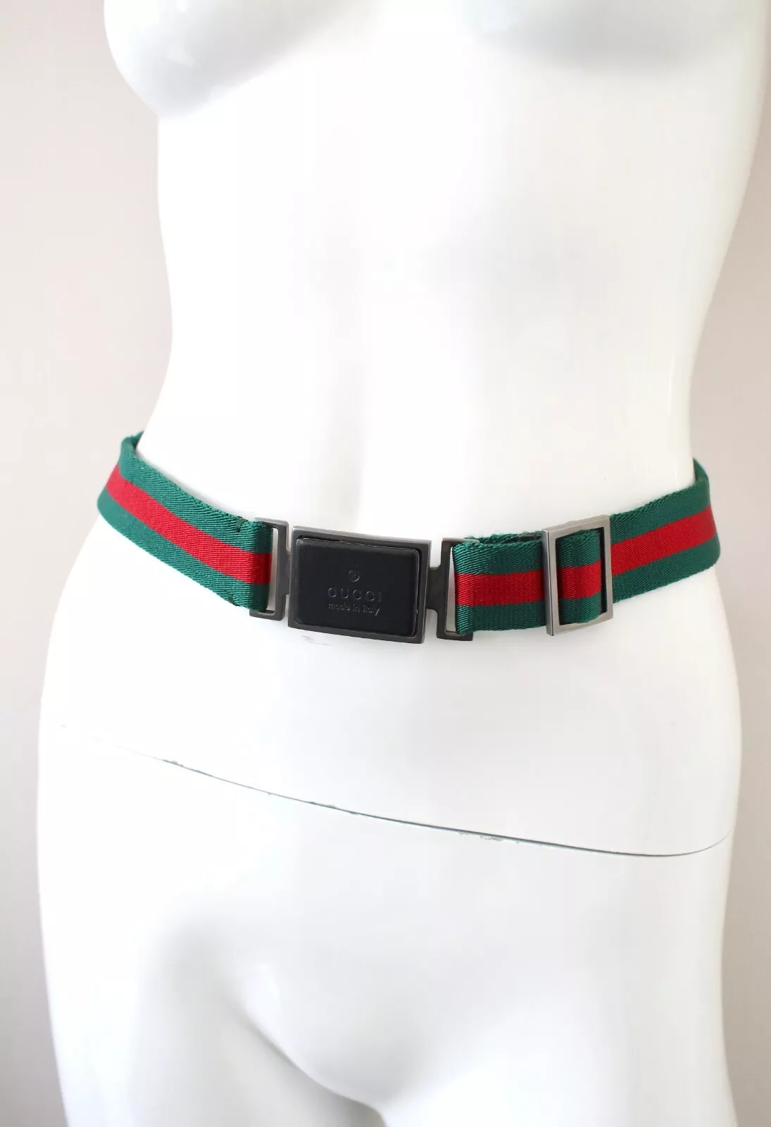 Ceinture vintage GUCCI boucle cuir noir rouge vert pièce rare 73cm/29