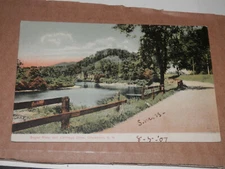 CLAREMONT NH - 1907 SULLIVAN COUNTY POSTCARD - SUGAR RIVER and CARRIAGE DRIVE