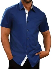 Men's Casual Button Down Shirts Wrinkle-Free Short Sleeve Business Shirt