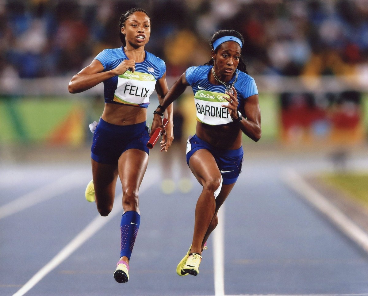 ENGLISH GARDNER- ALLYSON FELIX USA 2016 RIO OLYMPIC GAMES 8X10 SPORTS PHOTO