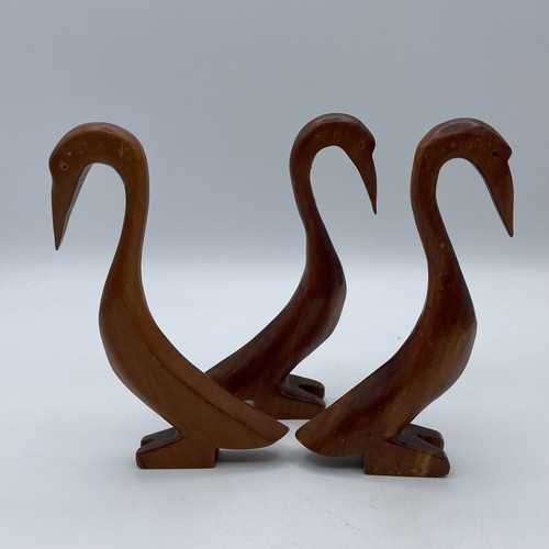 x3 Vintage Hand Carved Wooden Heron Crane Bird Figurines - Picture 5 of 9