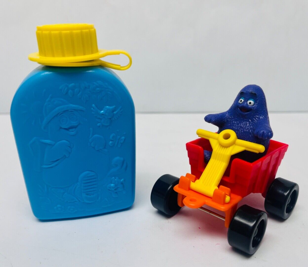 Vintage McDonalds Grimace Canteen & Connectibles Grimace in Wagon Toy Set BIN 30
