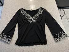 VTG 90 s Floral Embroidery Fairy Grunge Express V-Neck 3/4 Sleeve