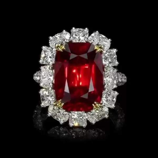 8ct Lab Created Cushion Cut Ruby & Diamond Engagement Ring 14K White Gold Plated - Image 2 of 3