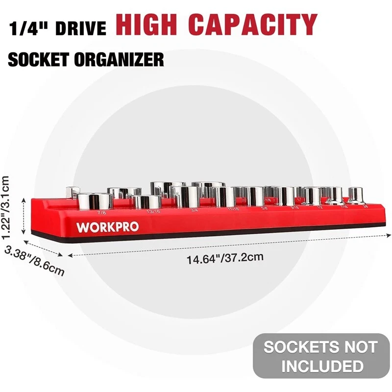 WORKPRO 2PIECES 1/2" / 1/4" Magnetic Socket Organizer Set Tool Cart SAE & Metric - Image 4 of 4