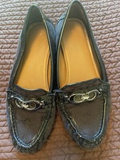 Coach Fortunata 7B Loafer Signature C Black Patent Leather Canvas Flats A0008