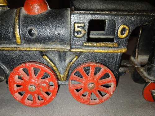 Cast-Iron Toy Train Steam Locomotive Engine & Tender Coal Train Car #50 Vintage - Picture 2 of 2
