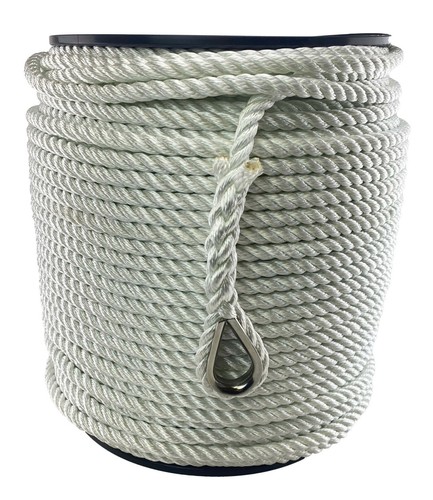 12mm White 3st Nylon Rope Anchor Rope Reel With Stainless Steel Thimble - Picture 7 of 8