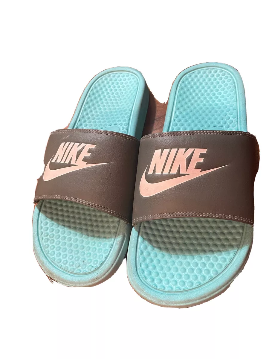 nike womens benassi jdi teal green grey slide sandals size 9