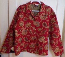 Coldwater Creek Size XL Red Multicolor Floral Tapestry Jacket Blazer Lg Sleeves