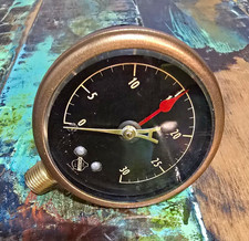 Vintage Antique Ashcroft Steam Gauge With Beveled Glass Brass Ring Black Face