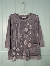 Jess & Jane Art To Wear Cotton Top Sz S Made In USA Gray 