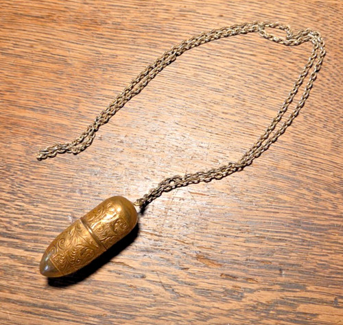 Vintage Austria Sewing Kit Pendant Necklace Victorian Etched w/ Chain