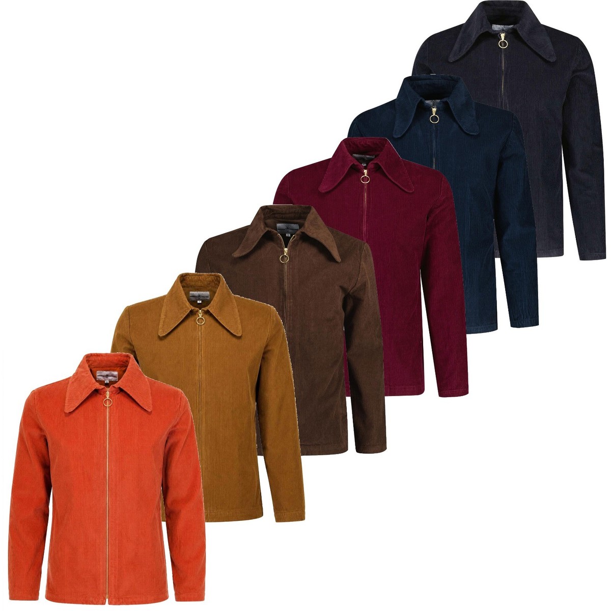 MENS MADCAP RETRO MOD 60s 70s BEAGLE DAGGER COLLAR CORD ZIP SHIRT