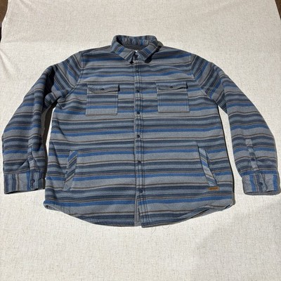 Voyager Remote Fleece Jacket Mens XL Gray Stripe Sherpa Lined Snap Front Shacket