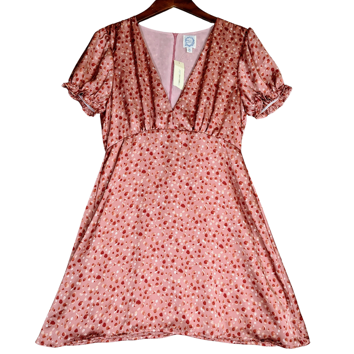 Francesca's Blue Rain Mini Dress Women M Pink Dotted Print Satin Puff  Sleeve NWT | eBay
