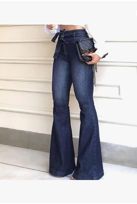KDF Fashion Women's Dark Blue Bell-Bottom High-Waisted Jeans Sz 6 NWT