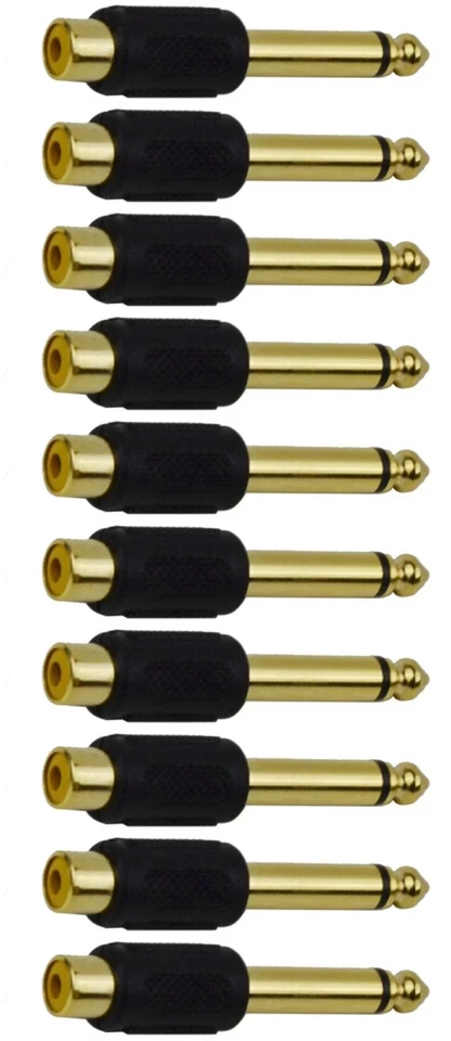 6.35mm 1/4 Inch TS Plug to RCA Female Jack Audio Adapter Gold Plated 10 Pack - Image 2 of 4
