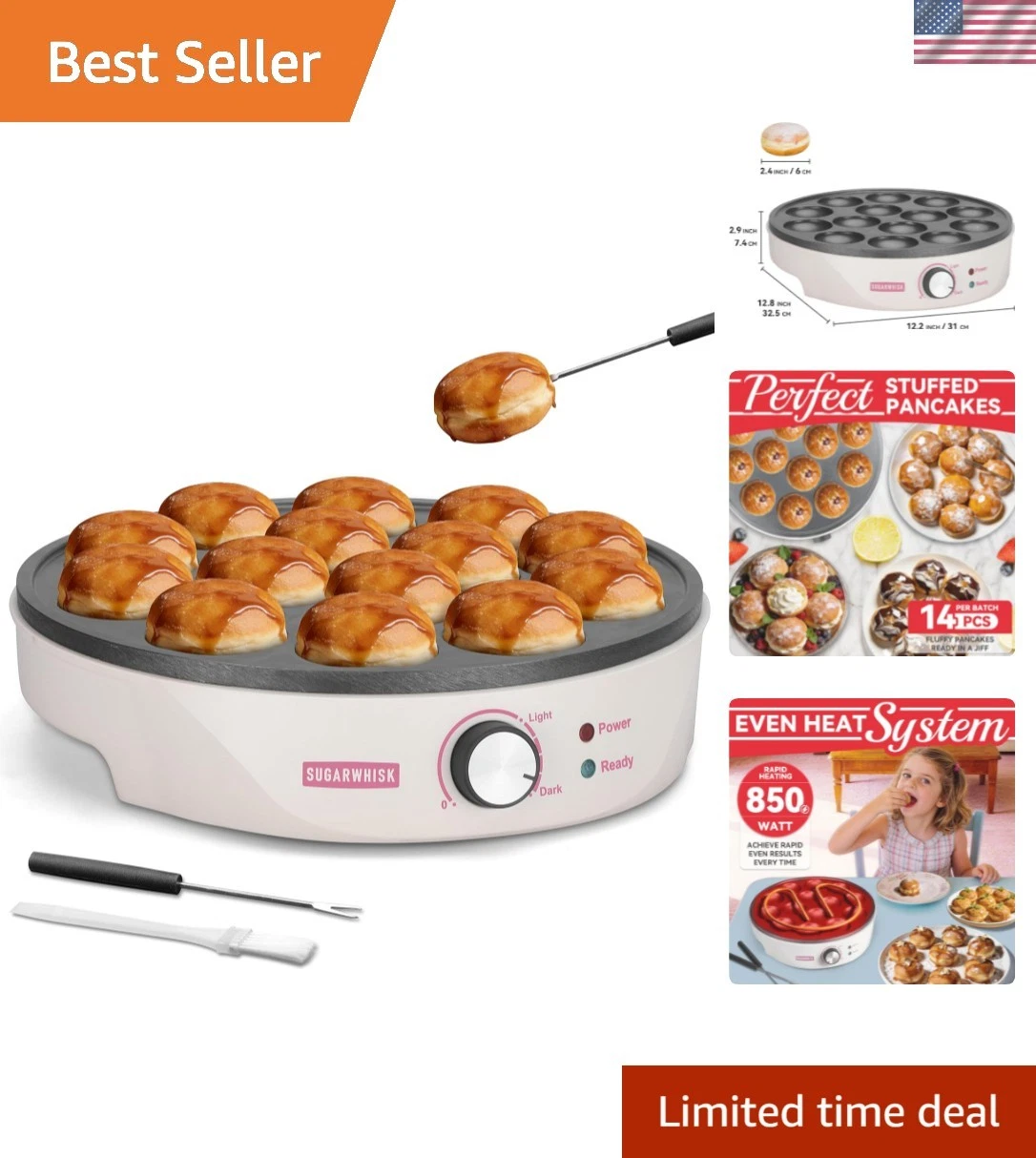 Mini Pancakes Maker Machine with 14 Larger & Deeper Grooves, Electric Mini Pa...