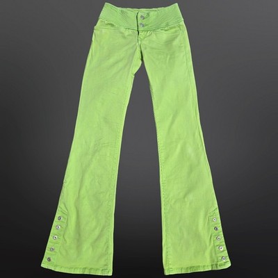 Vintage Y2K Parasuco Lime Green Low Rise Bootcut Flare Jeans Pants Size 23 XXS