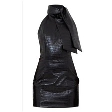 Pretty Little Liar x Naomi Campbell Black Croc PU Bow Dress Glam Cocktail SZ 12