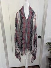 100% Pashmina Scarf Shawl Wrap  Multicolor Stripes Circles Elegant Classic