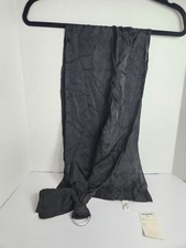 Vintage Black Sheer Scarf Wrap Italy Polyester 11x52 Textured Stripe Ring Accent