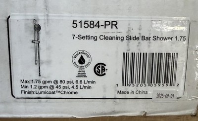 Delta 51584-PR, Multi Function Hand Shower Package w Slide Bar and Hose, Chrome